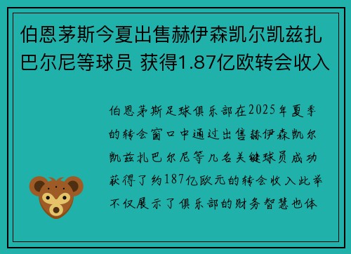 伯恩茅斯今夏出售赫伊森凯尔凯兹扎巴尔尼等球员 获得1.87亿欧转会收入