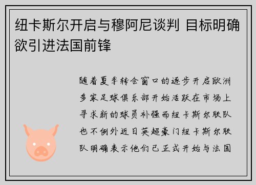 纽卡斯尔开启与穆阿尼谈判 目标明确欲引进法国前锋